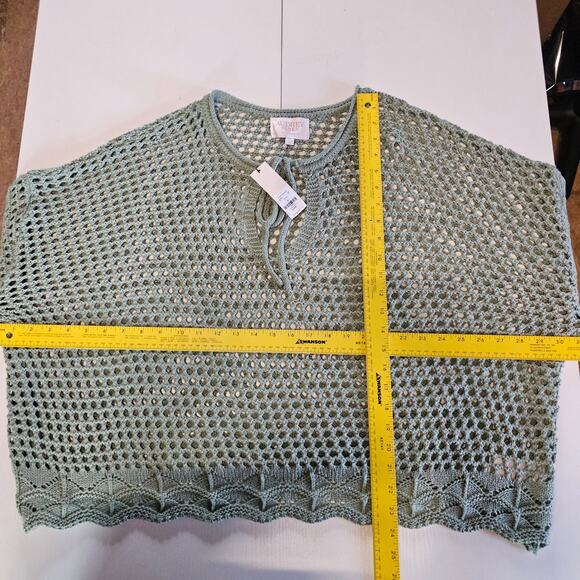 Francesca's Audrey Parks Mint Green Gray Boxy Crochet Cotton Boho Top XL 3834 - Picture 8 of 9